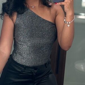 One Shoulder Glitter Top